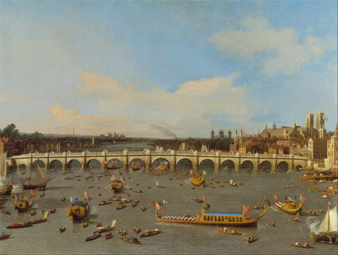 Westminster Bridge, with the Lord Mayor's Procession on the Thames, 1746